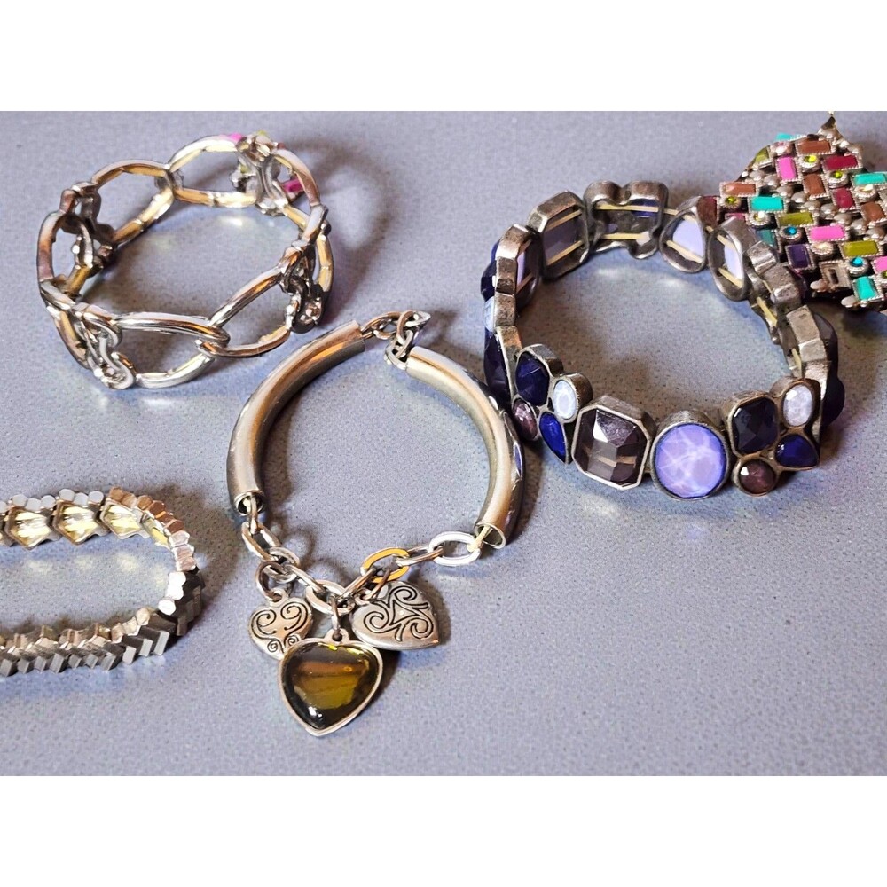 10 Pc Metal Stretch Bracelet Lot - Boho Enamel Crystal Statement Stack - Picture 6 of 7